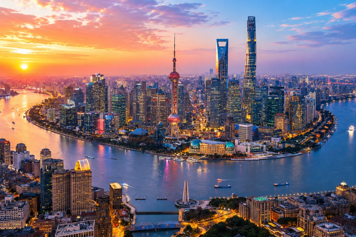 Lujiazui skyscrapers and modern hotels in Pudong Shanghai
