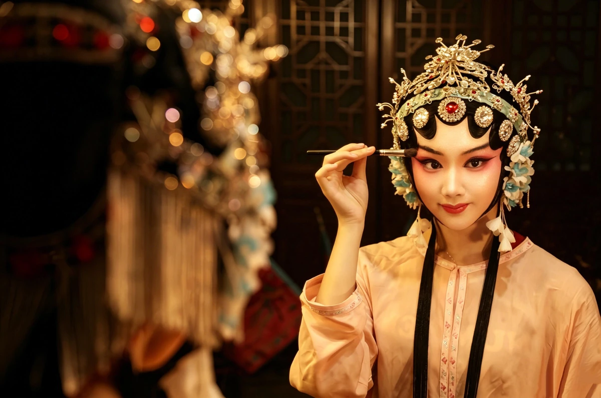 Peking opera performer in traditional costume in Beijing
