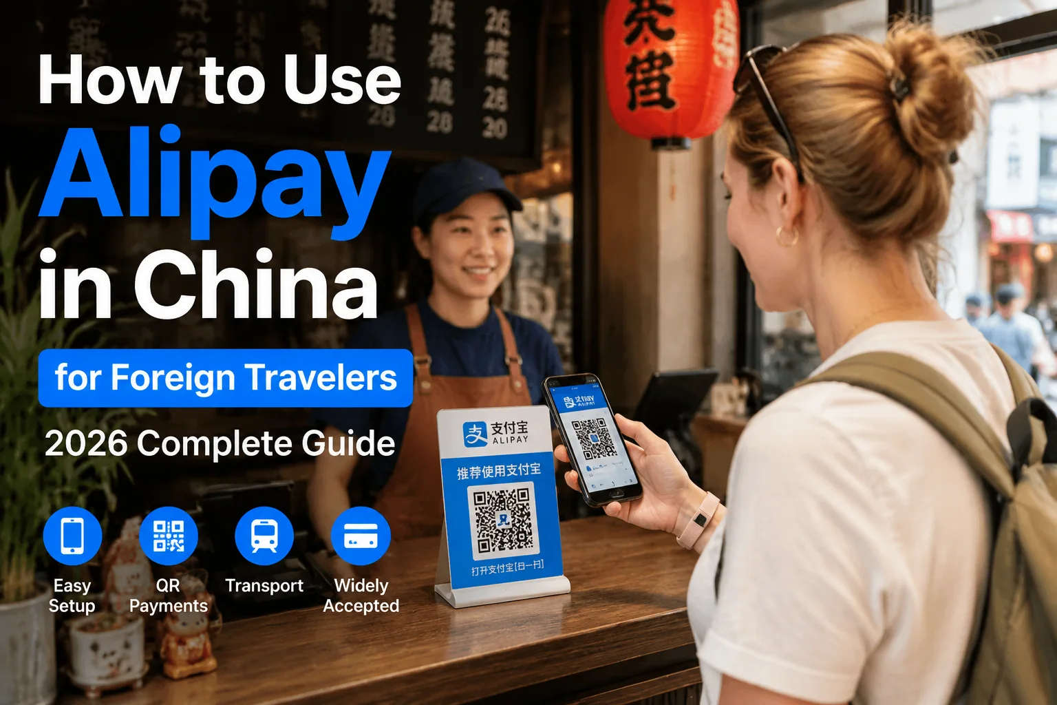 Foreign traveler using Alipay QR code payment in China