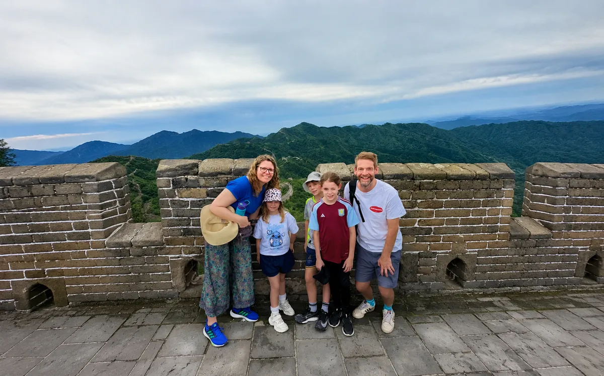 Family visiting the Great Wall near Beijing