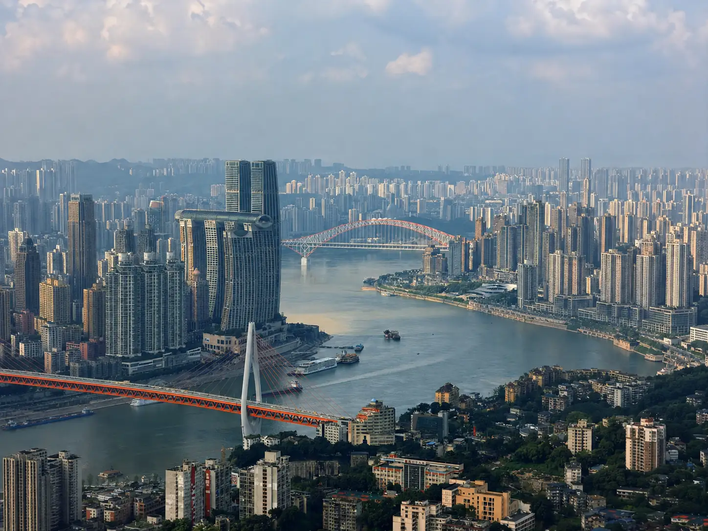 Jiefangbei hotel area and city streets in Chongqing