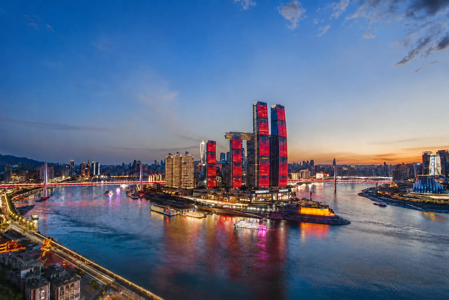 Chongqing mountain city night view with illuminated skyline