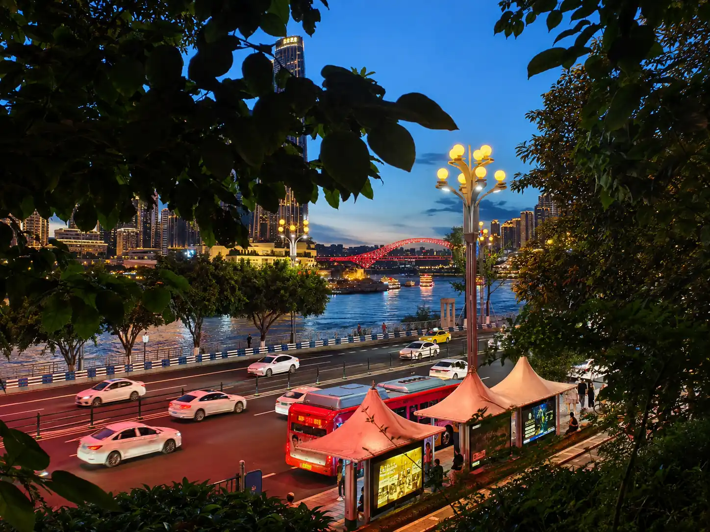Nanbin Road and Chongqing riverfront night views