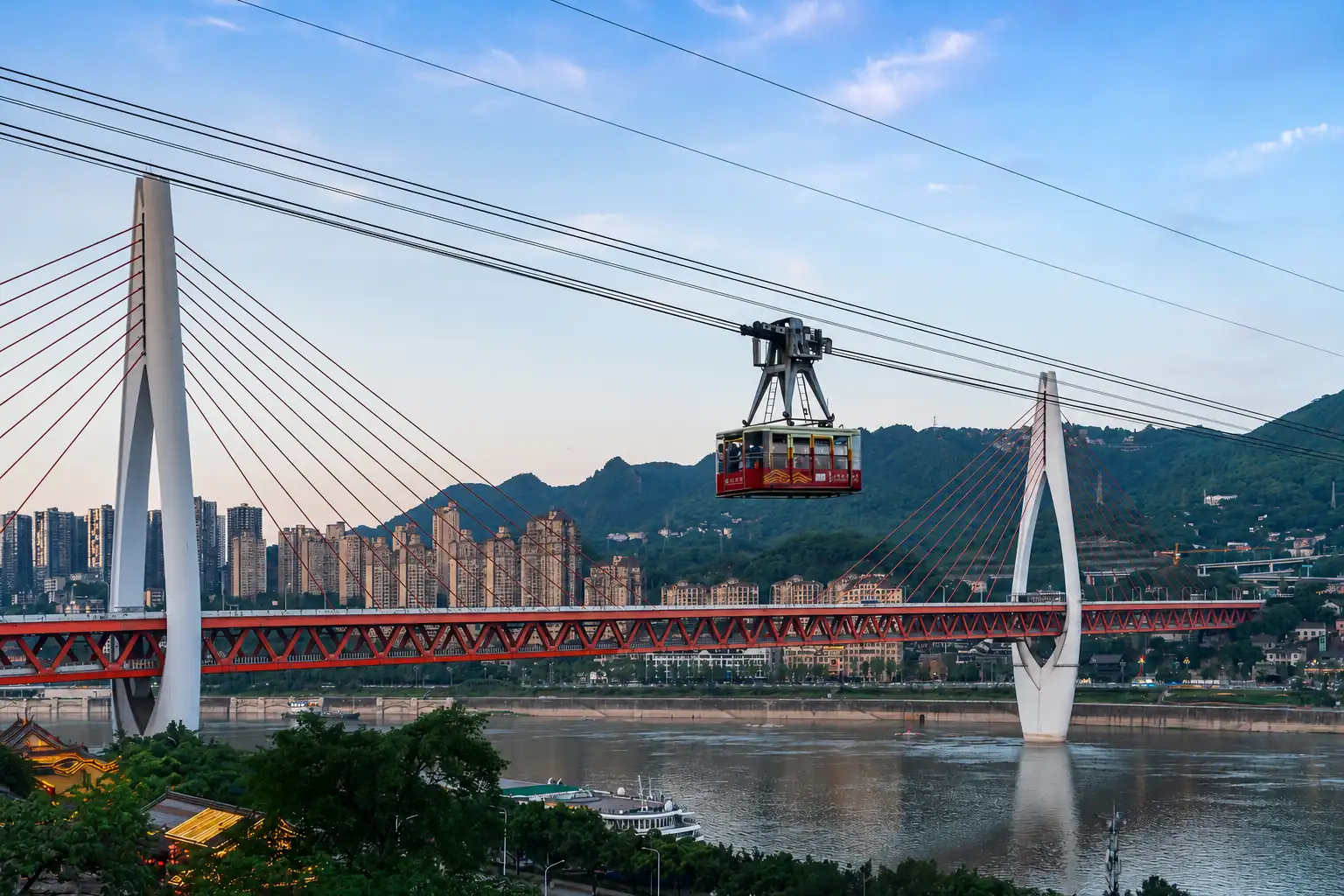 Yangtze River Cableway crossing above Chongqing river