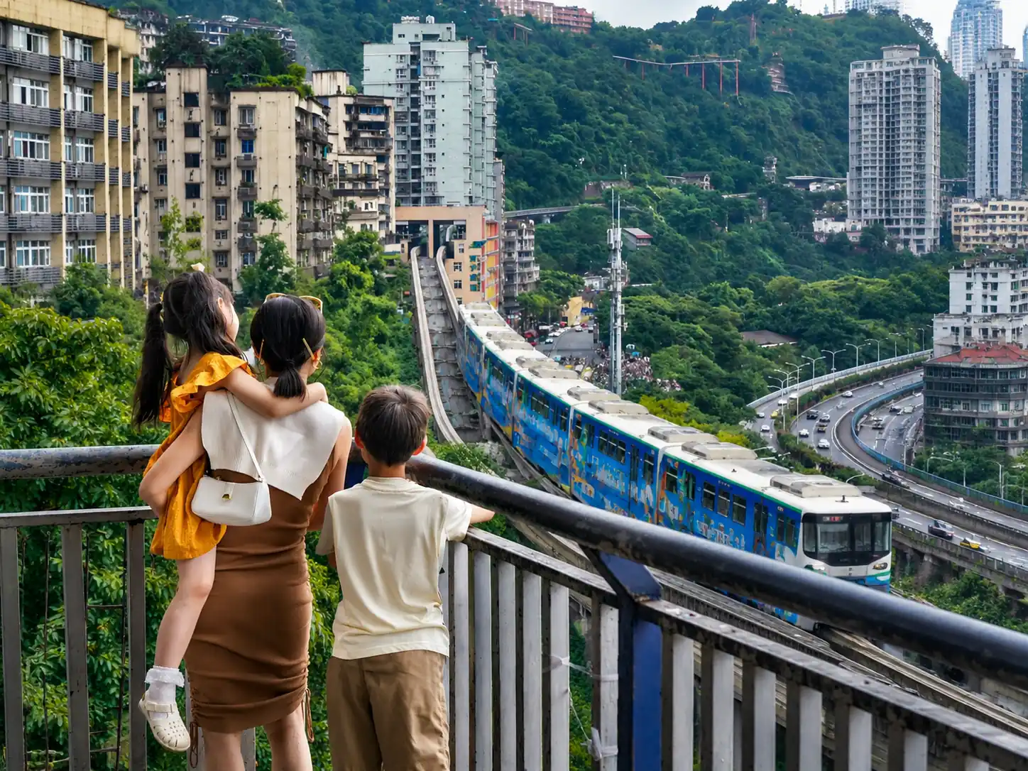 Family exploring Chongqing attractions and mountain city experiences