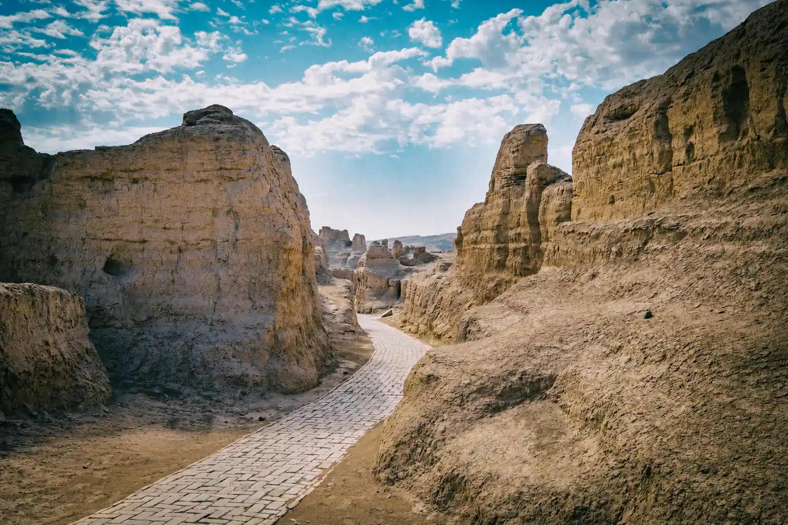 Jiaohe Ancient City and desert landscape near Turpan Xinjiang