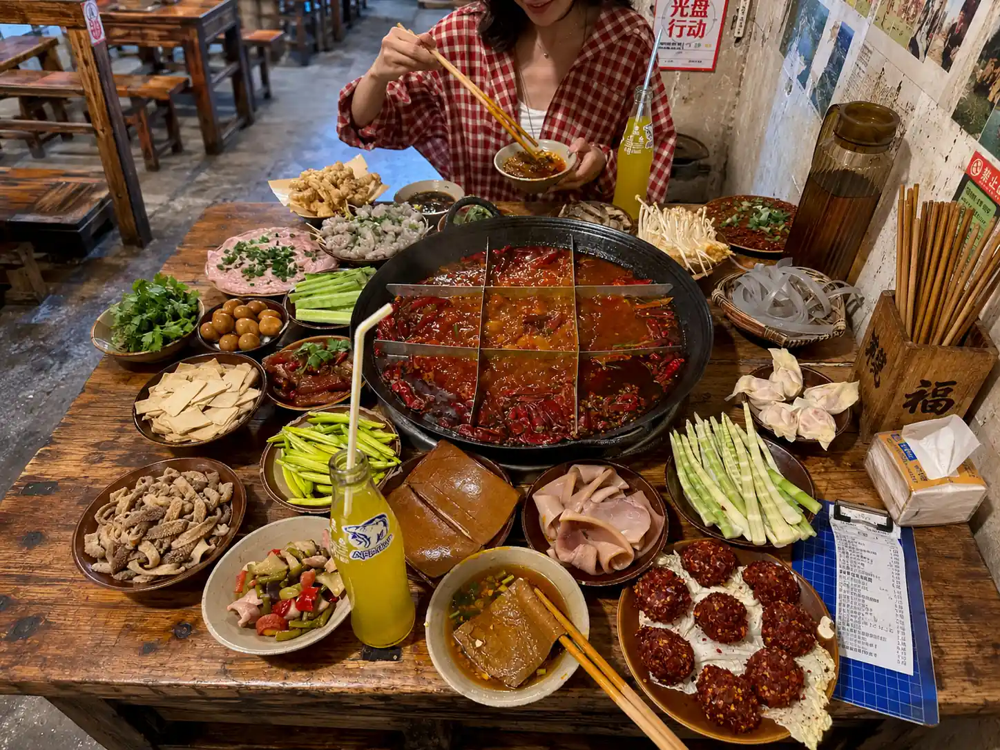 Traditional Chongqing hot pot dinner with local dishes
