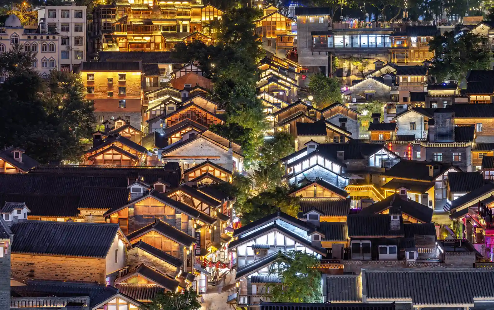 Traditional hillside neighborhood and old streets in Chongqing