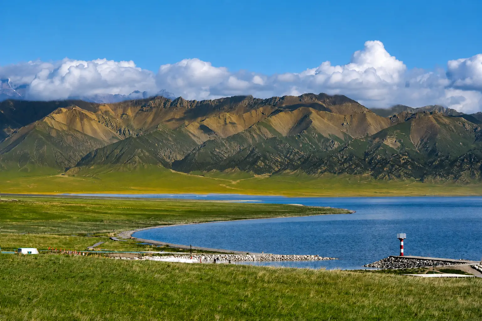 Lake and grassland landscape in Northern Xinjiang