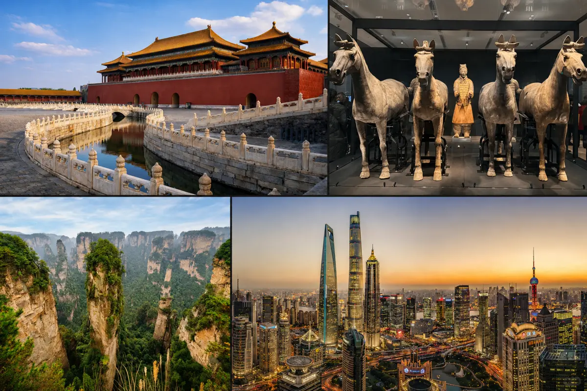 Forbidden City, Terracotta Warriors, Zhangjiajie peaks and Shanghai skyline on a China itinerary