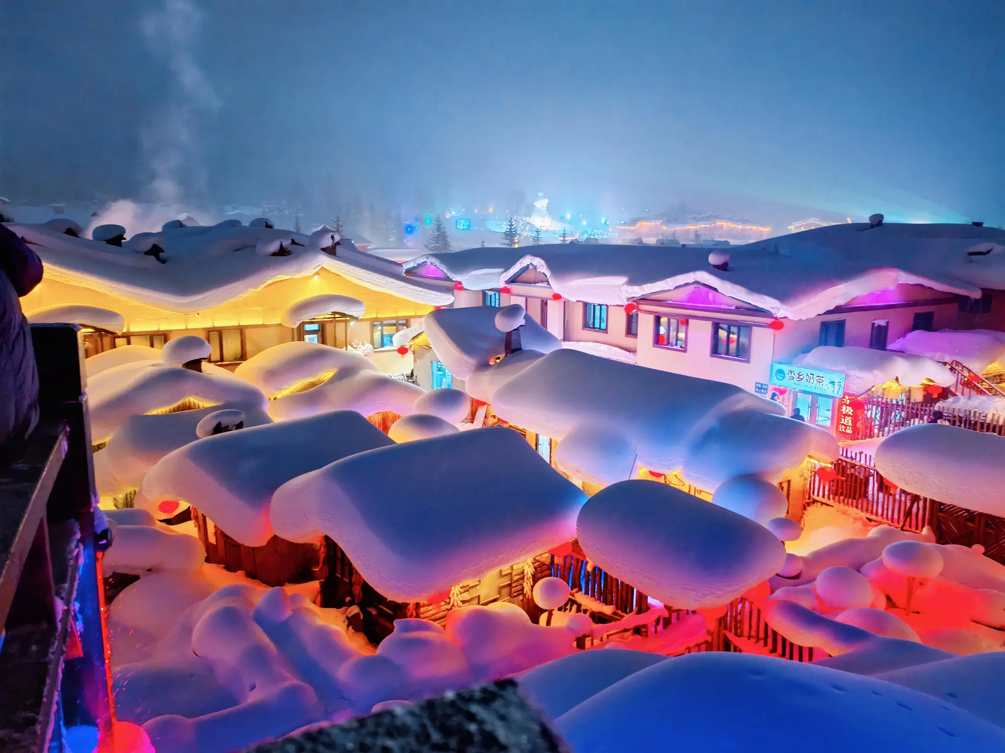Deep winter snow-covered houses in China Snow Town