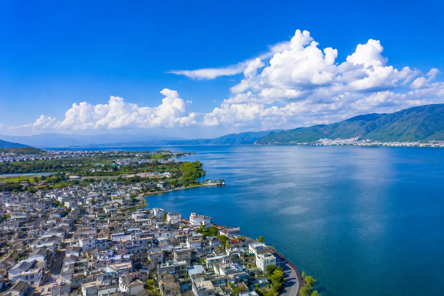Lakeside villages and Erhai Lake near Dali, Yunnan
