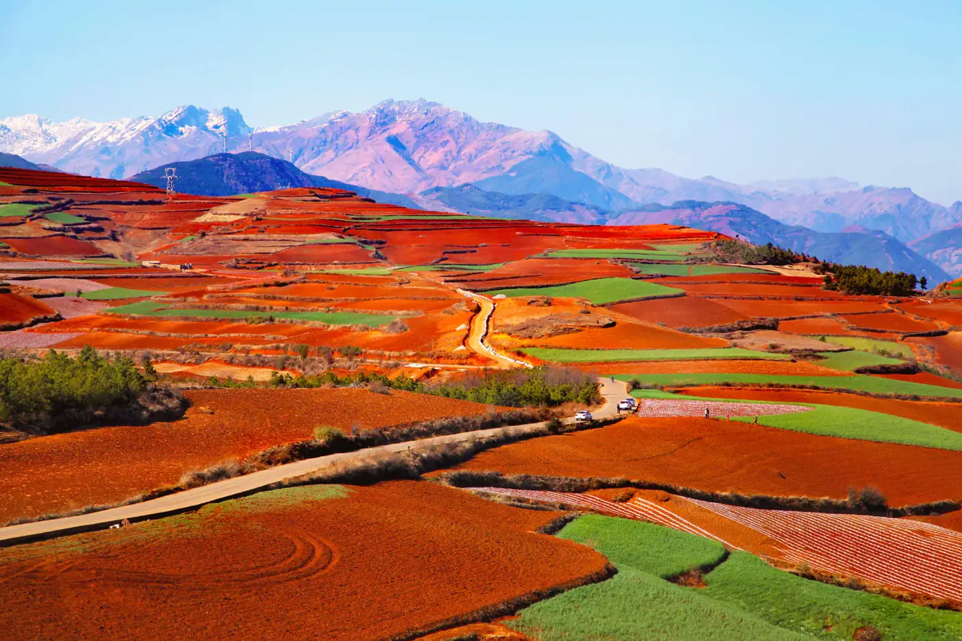 Red farmland and mountain scenery at Dongchuan Red Land near Kunming, Yunnan