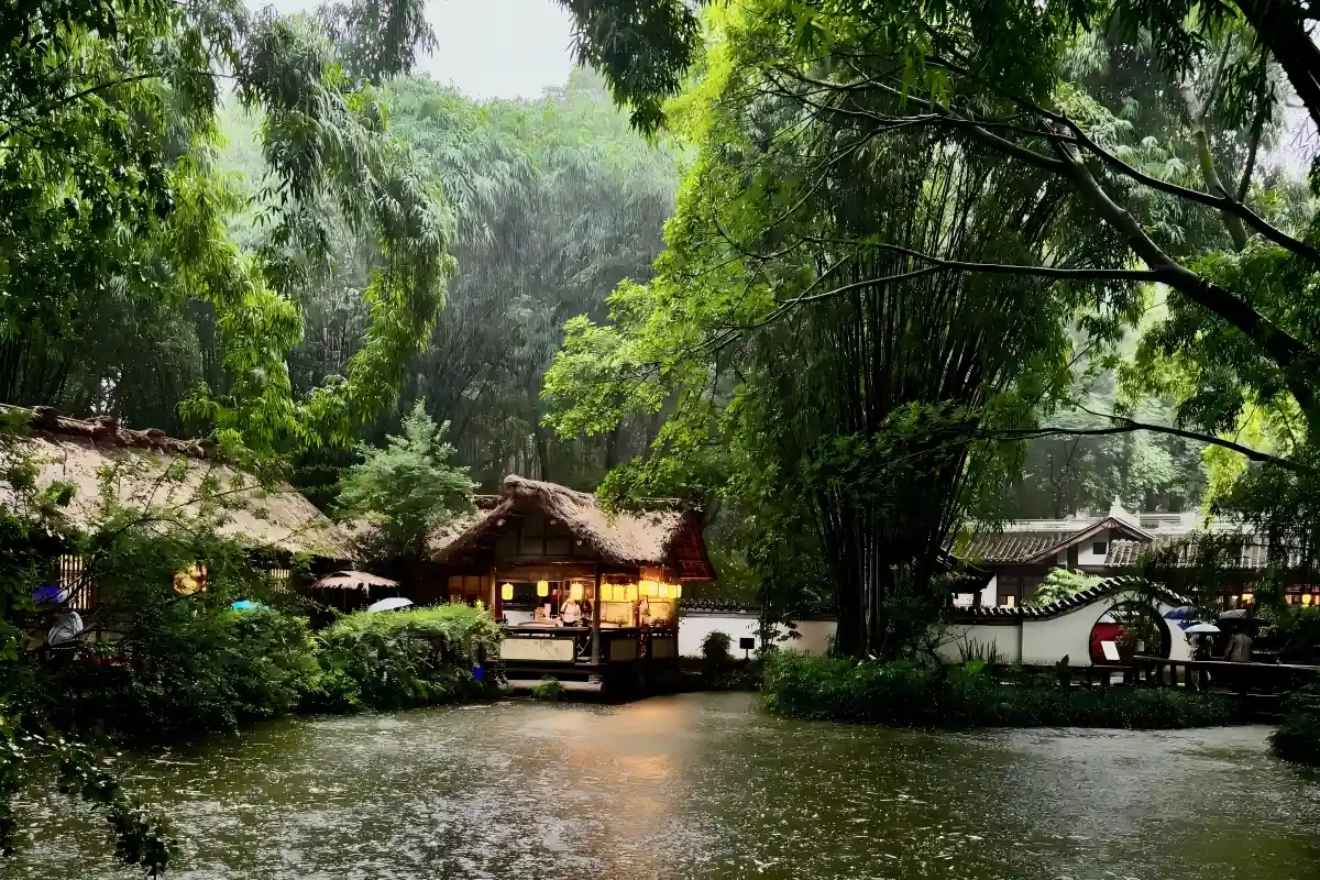 Du Fu Thatched Cottage garden and traditional architecture in Chengdu