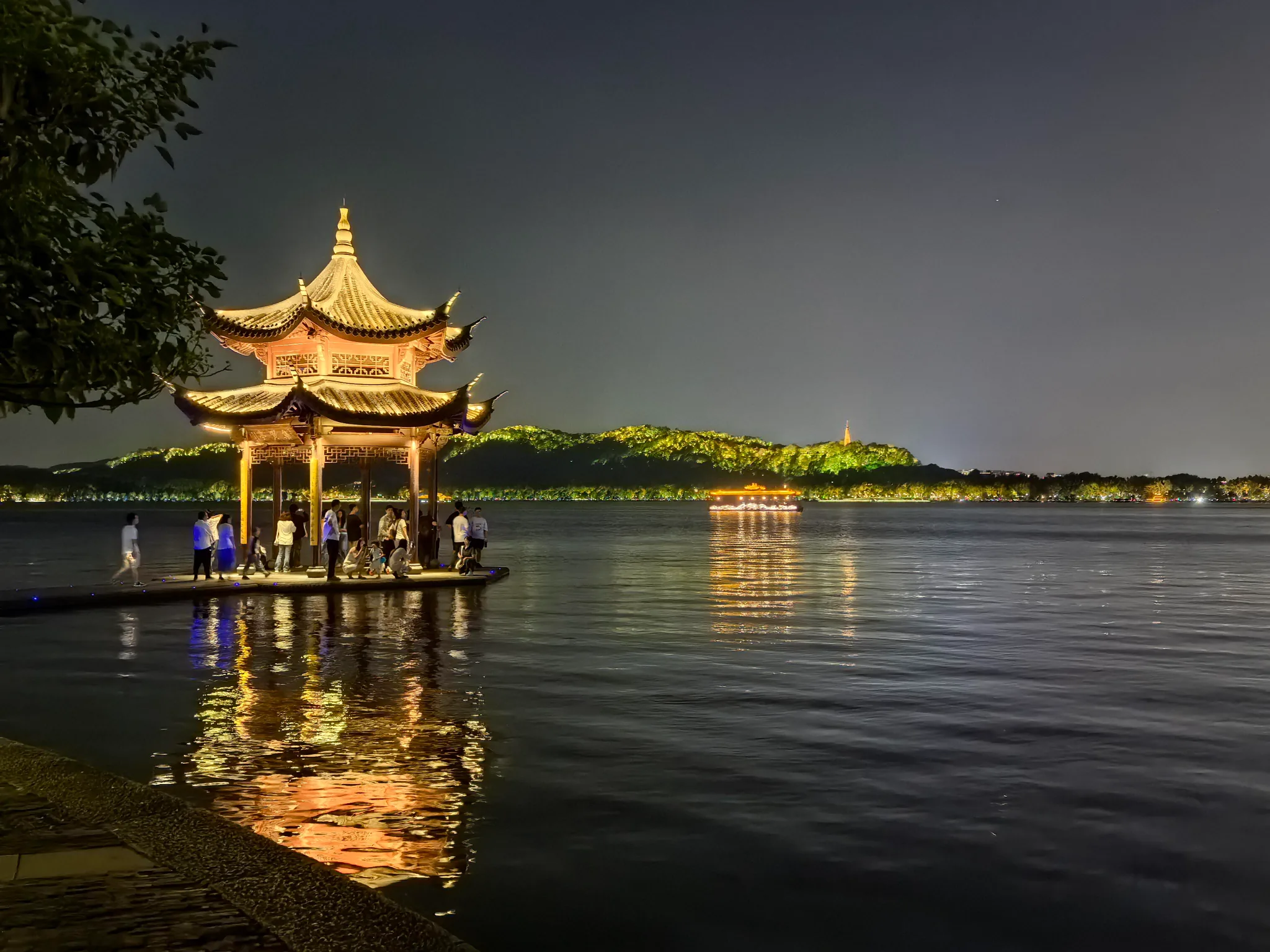 West Lake and Hangzhou illuminated at night