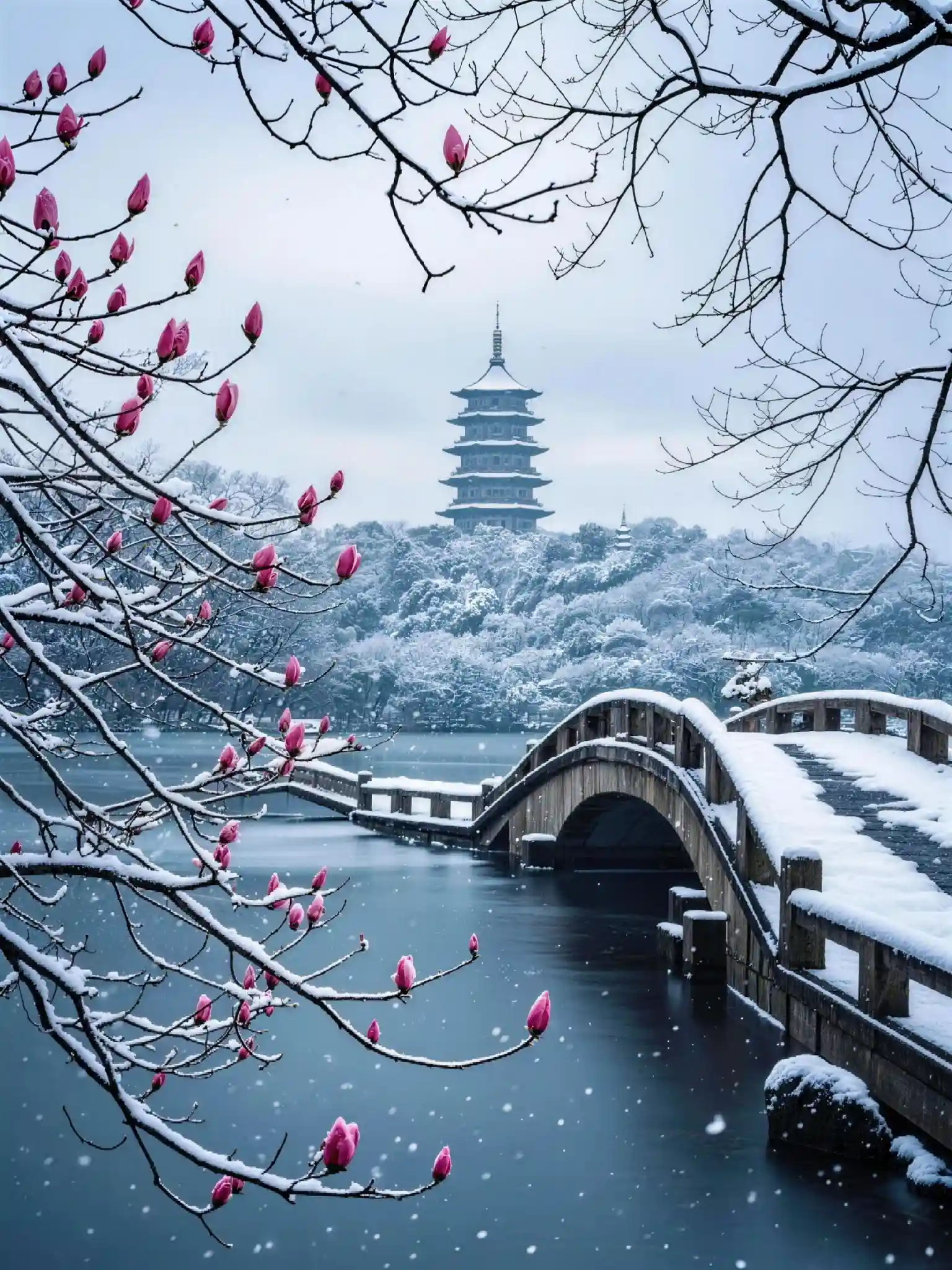 Winter scenery around West Lake in Hangzhou