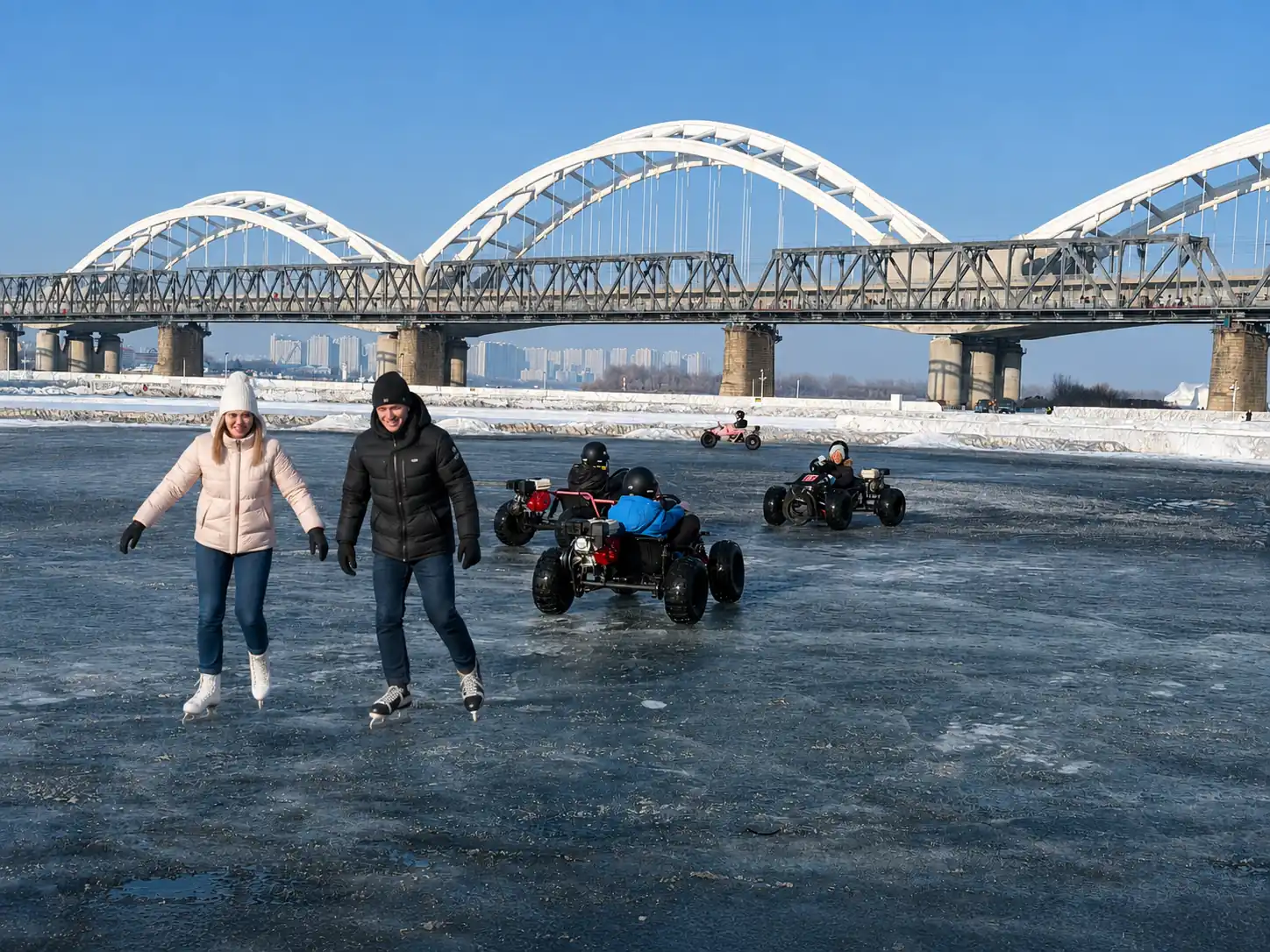 Winter activities on the frozen Songhua River in Harbin