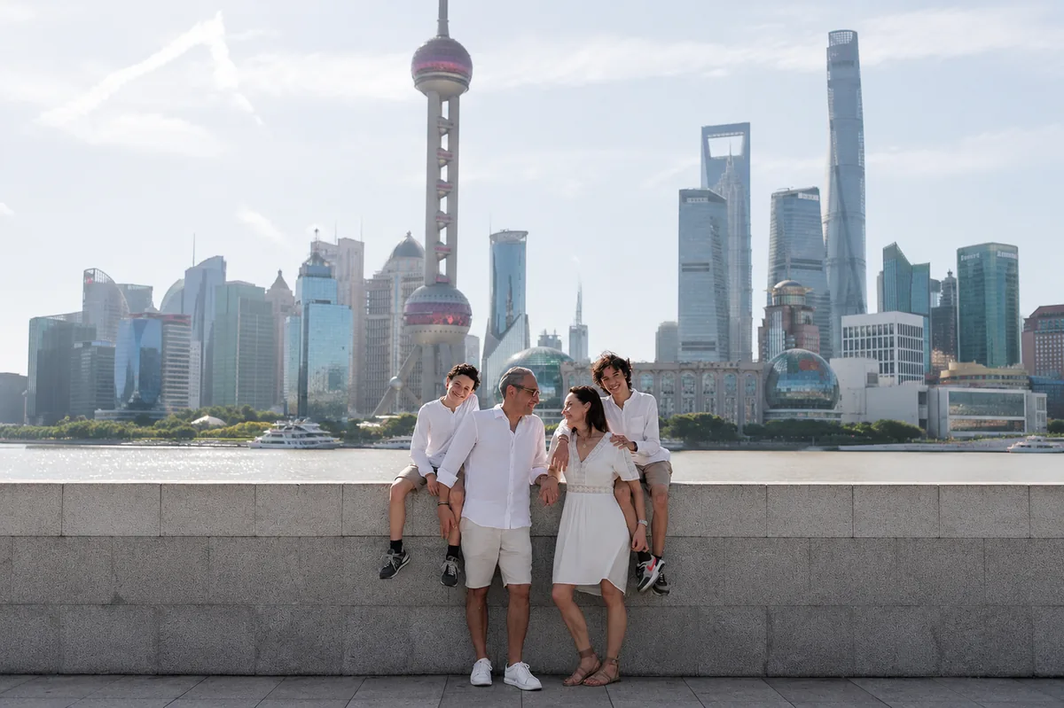 Family sightseeing together in Shanghai