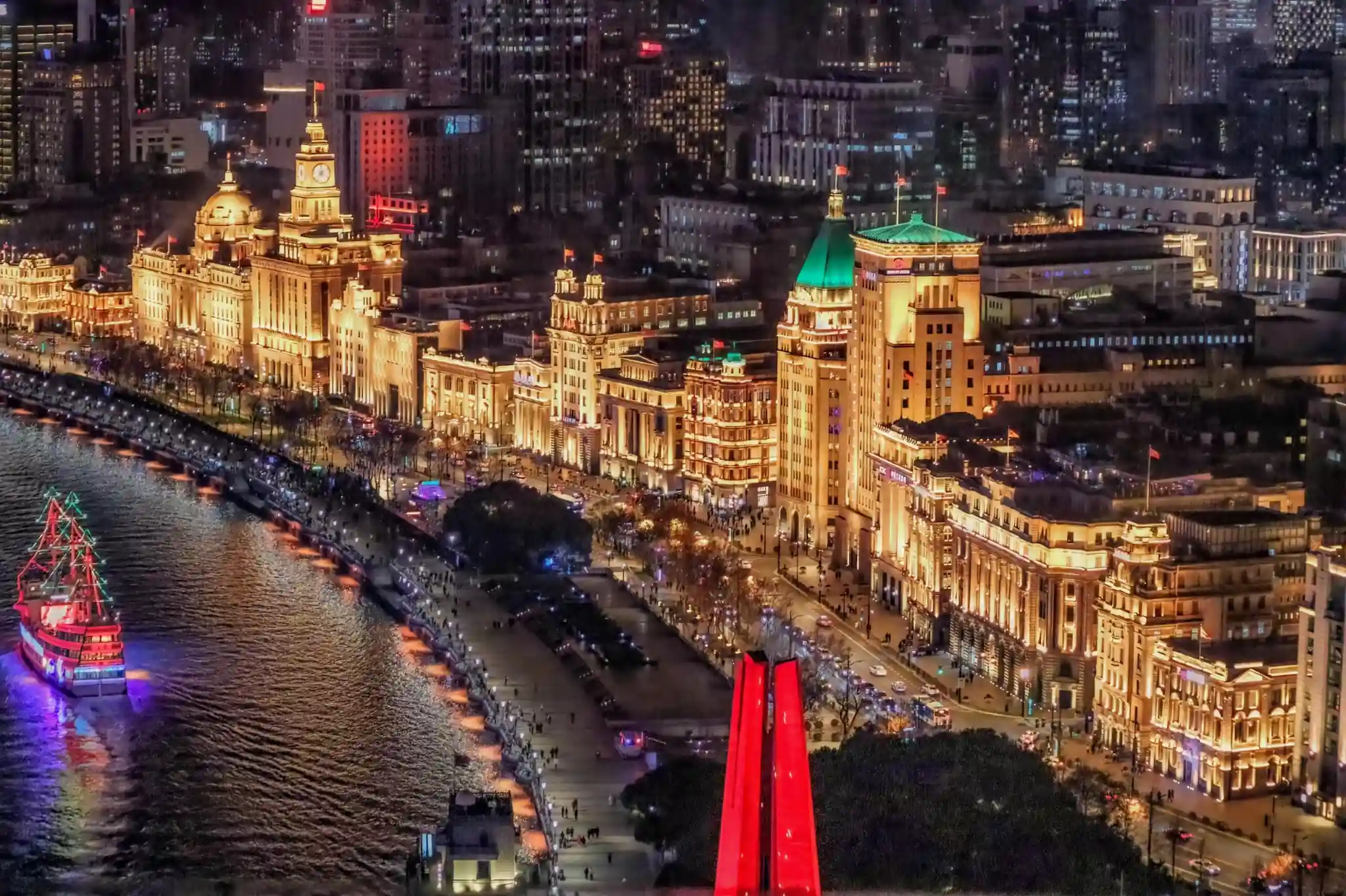 Shanghai skyline and city nightlife after dark