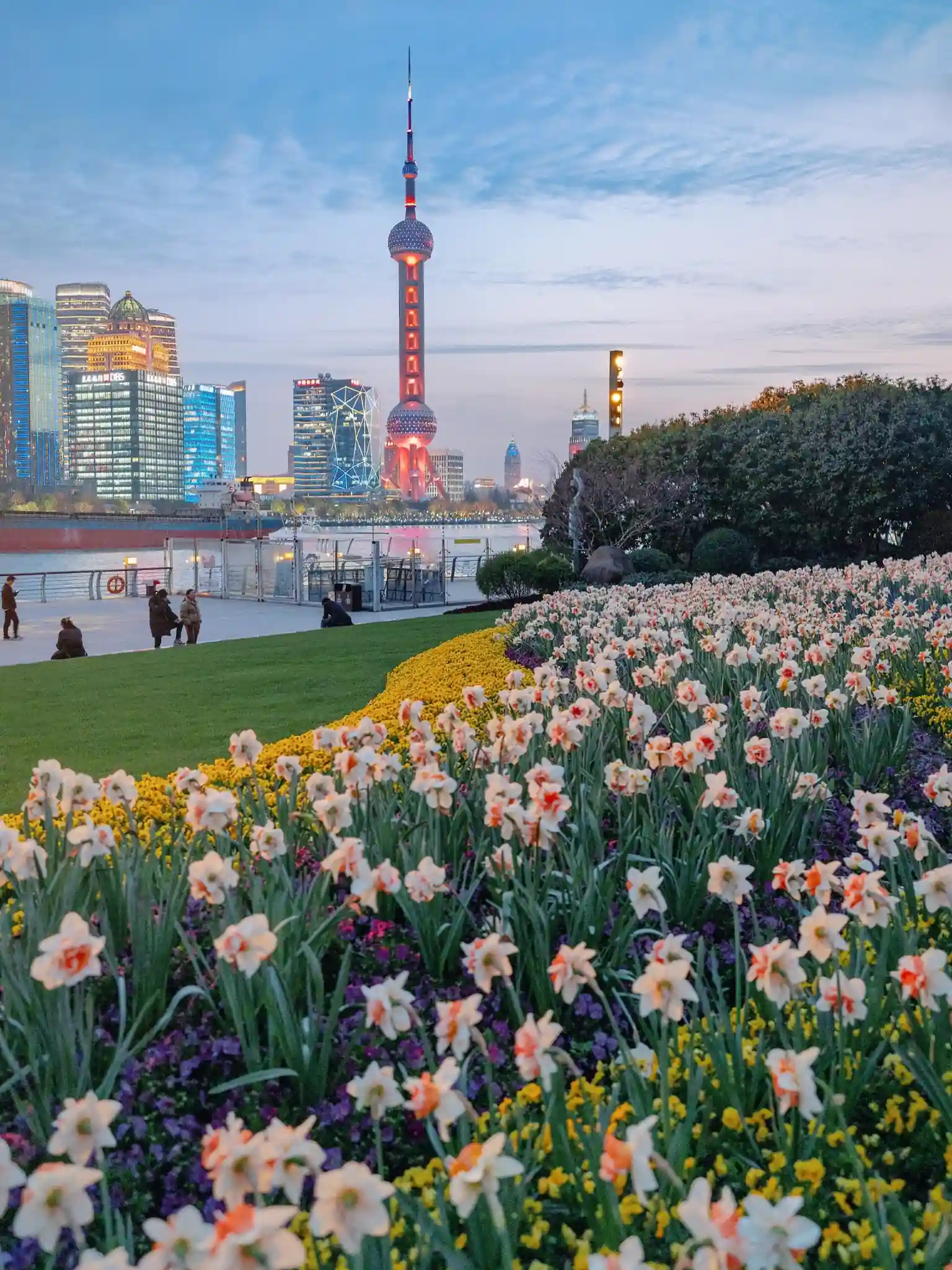 Shanghai in spring with comfortable weather and city scenery
