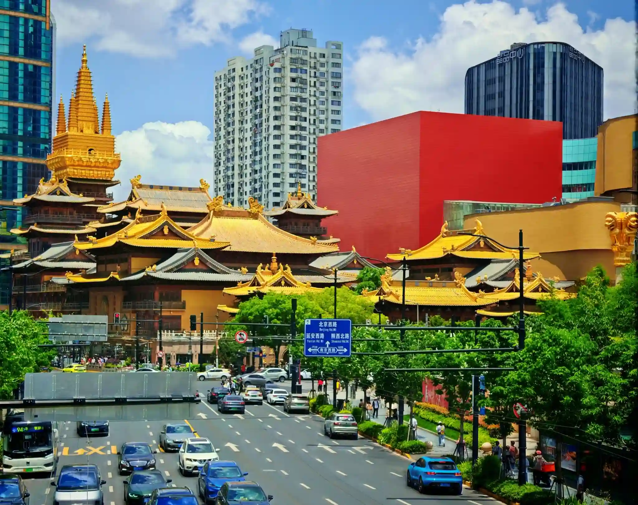 Jing'an district and Jing'an Temple area in Shanghai