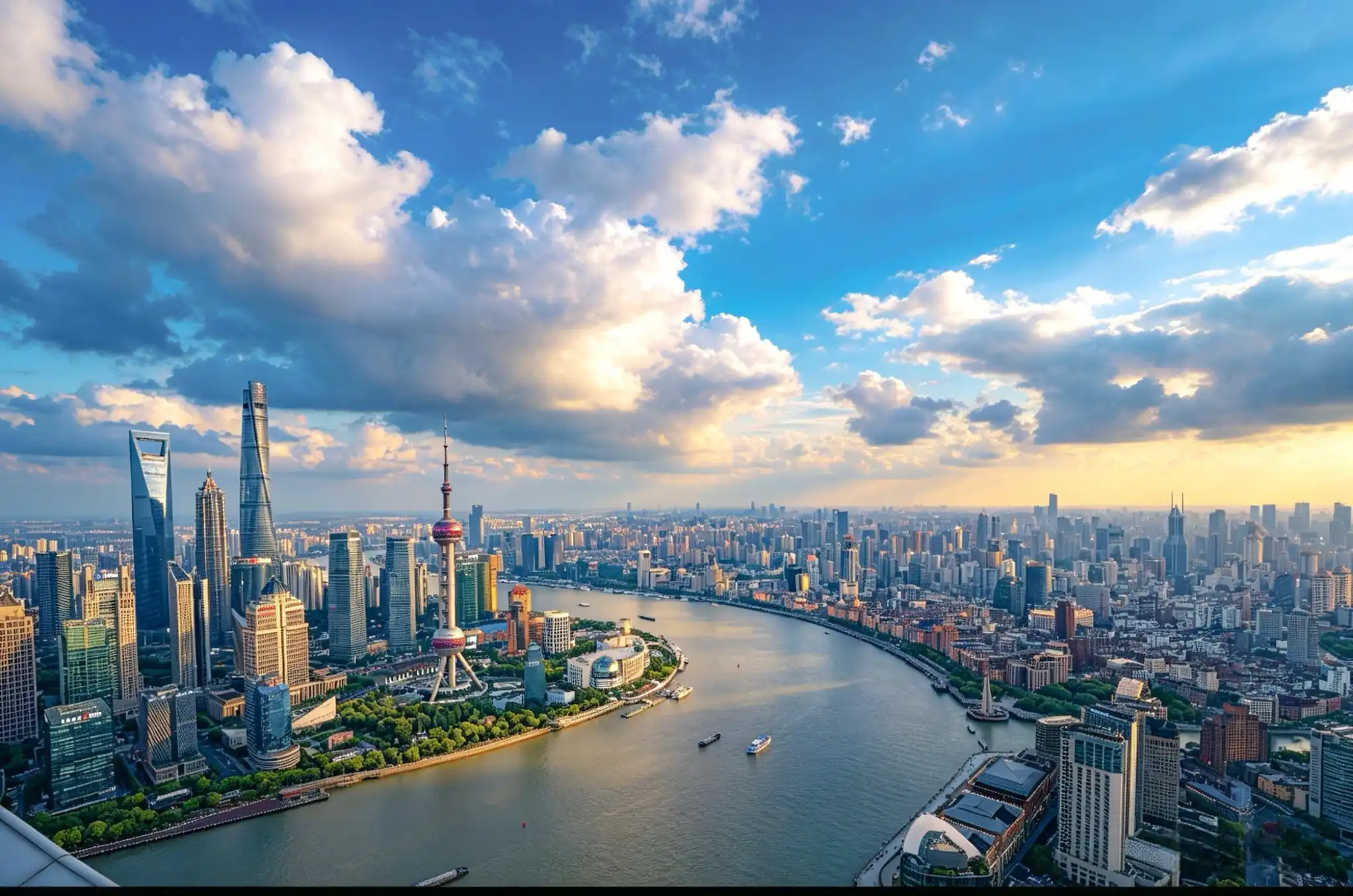 View of Shanghai skyline from an observation deck in Pudong