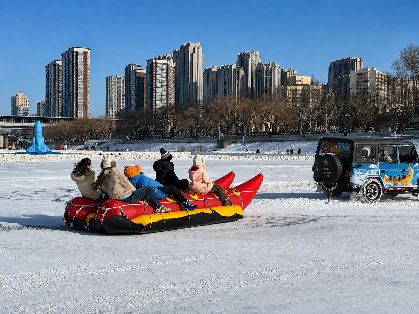 Frozen Songhua River and winter activities in Harbin