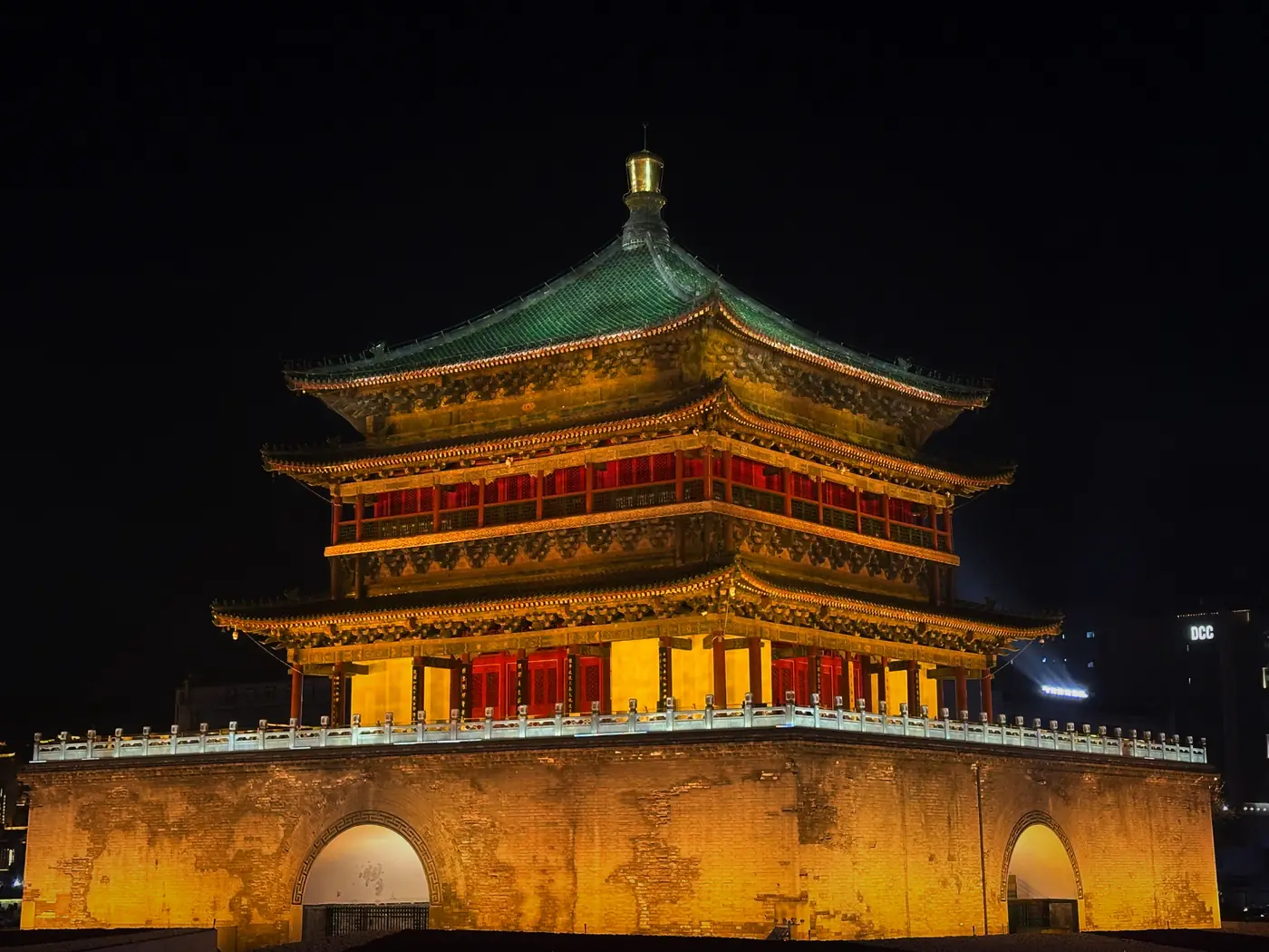 Xi'an Bell Tower illuminated at night