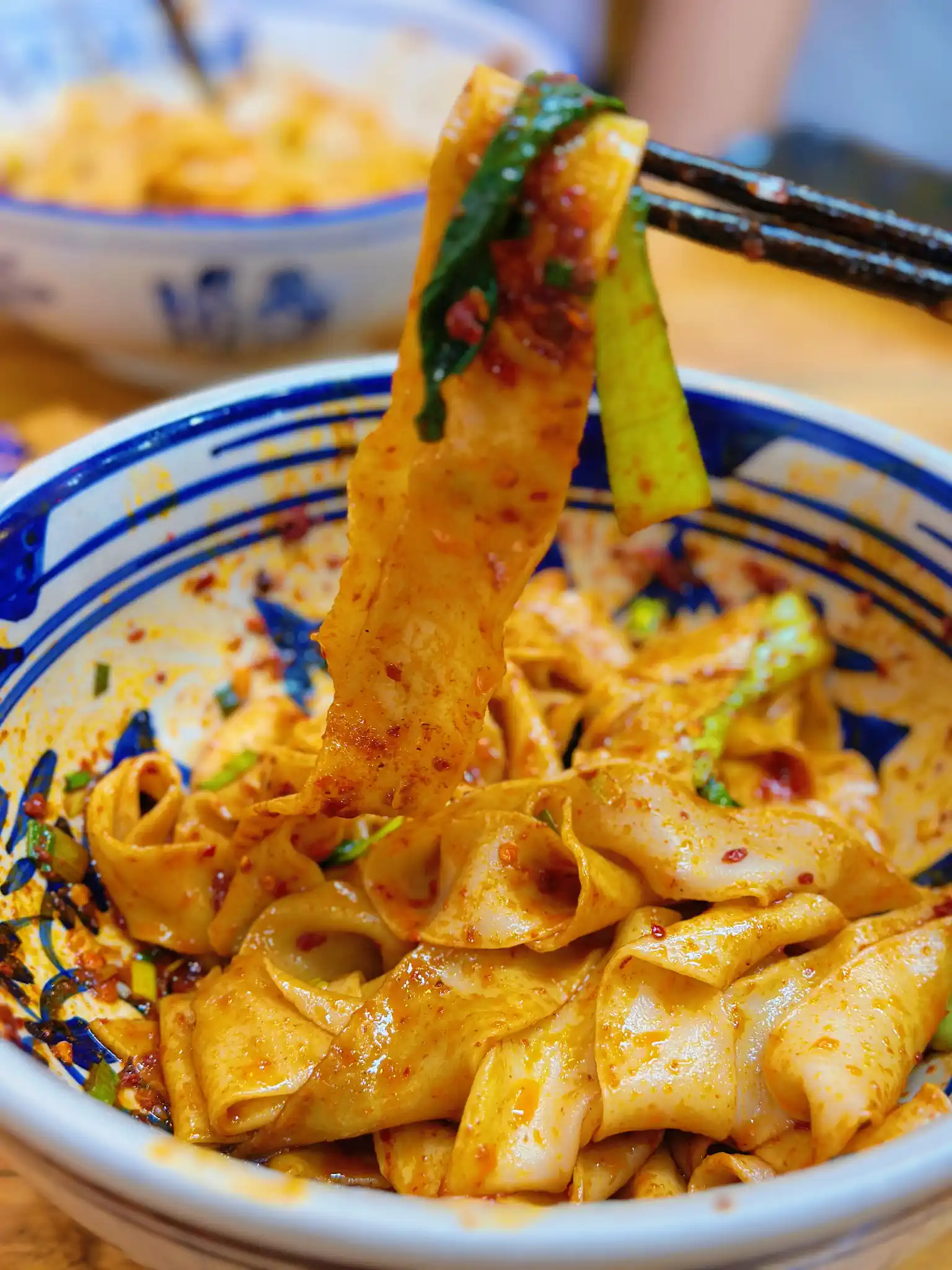 Wide biangbiang noodles served in Xi'an