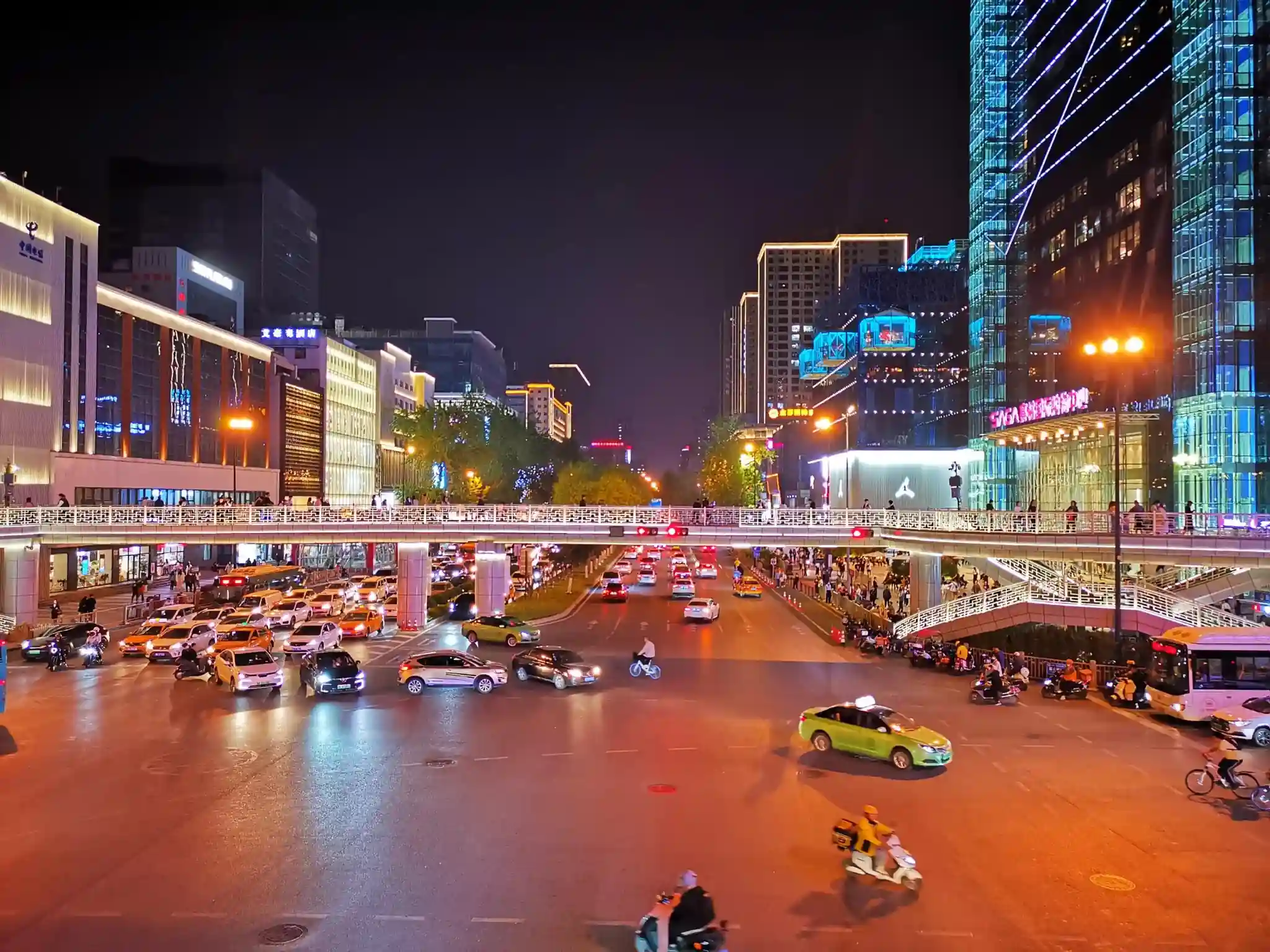 Xiaozhai commercial district at night in Xi'an