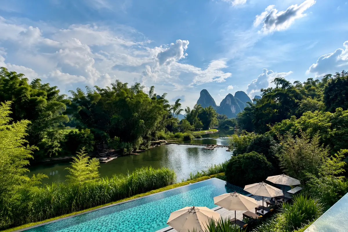 Karst mountain accommodation and countryside near Yangshuo in Guilin