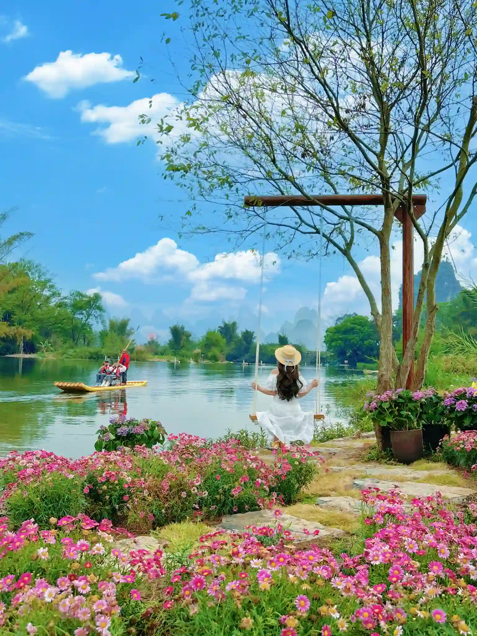 Spring karst landscape and river scenery in Guilin