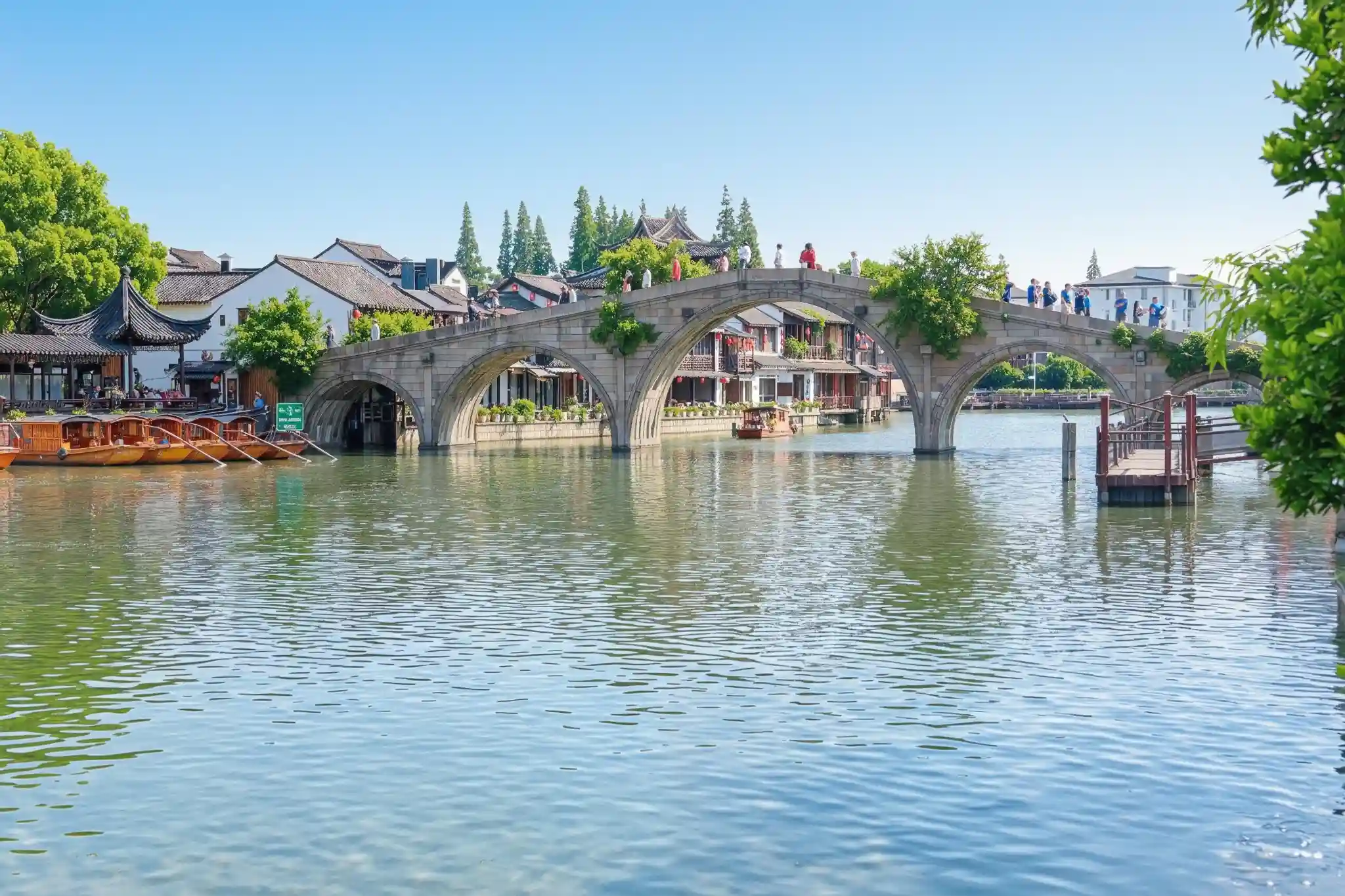 Zhujiajiao Ancient Town canals and stone bridges near Shanghai