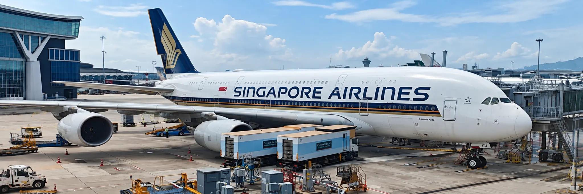 A Singapore Airlines Airbus A380 at Hong Kong International Airport
