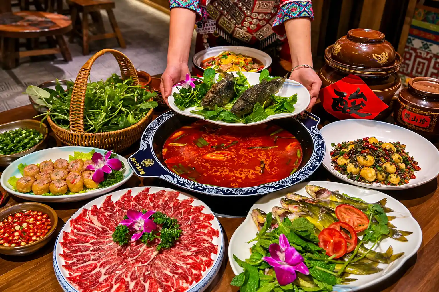 Traditional Guizhou spicy and sour hot pot feast