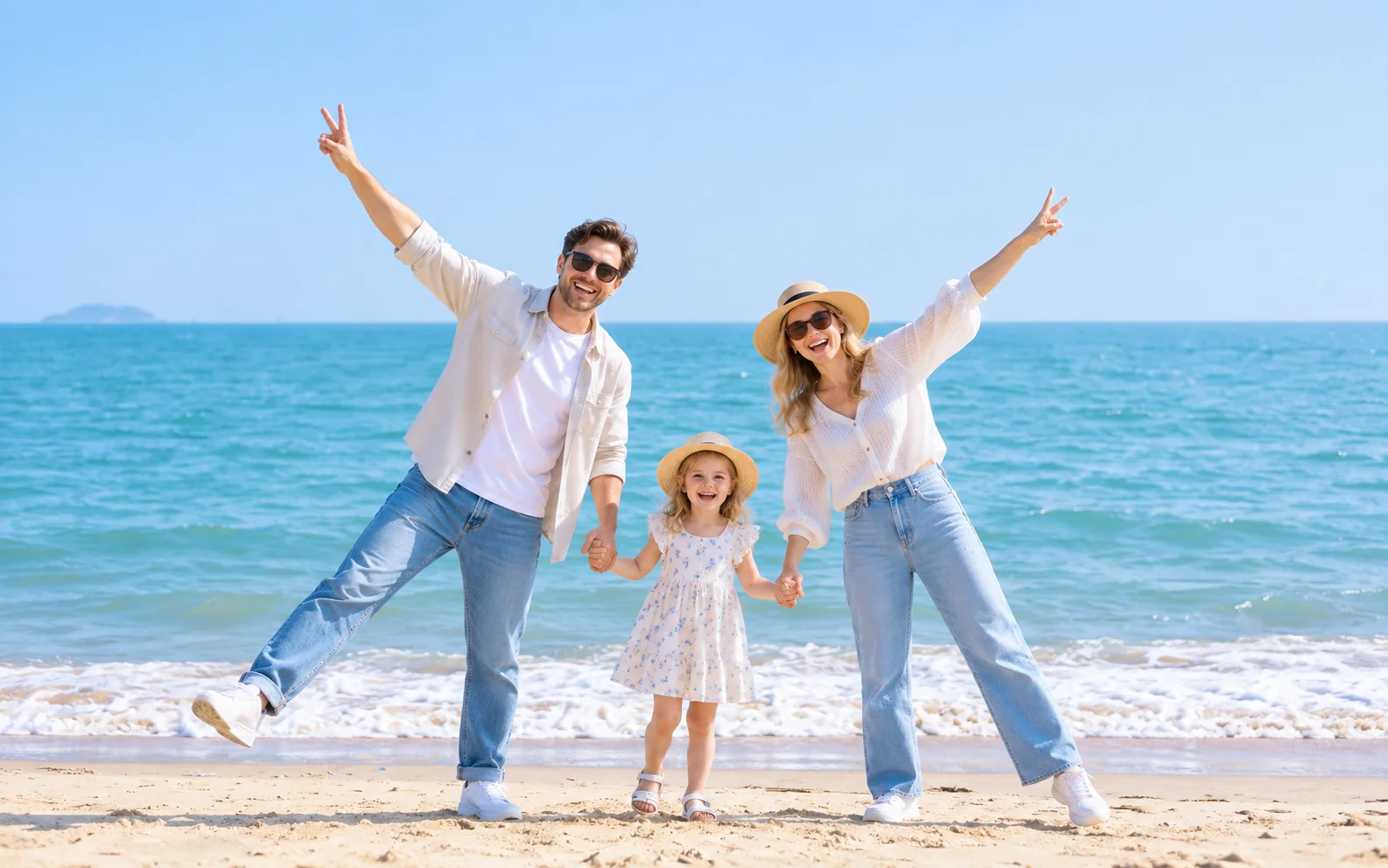 Family enjoying a seaside trip in Xiamen