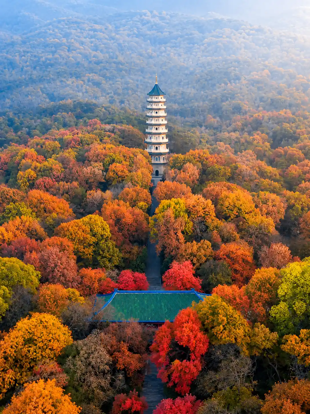 Autumn forest and pagoda in Nanjing
