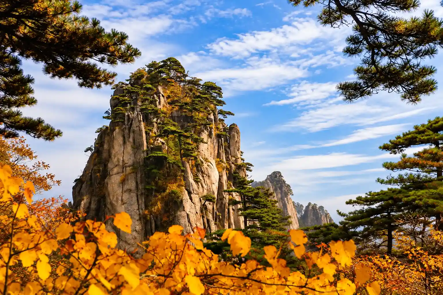 Autumn mountain scenery on Mount Huangshan