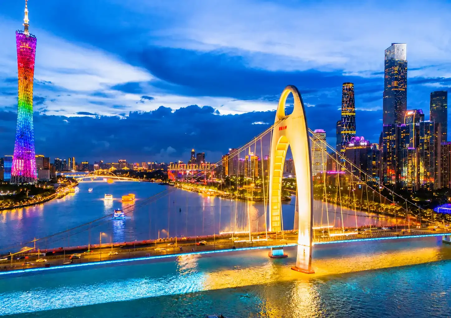 Canton Tower and Liede Bridge at Night