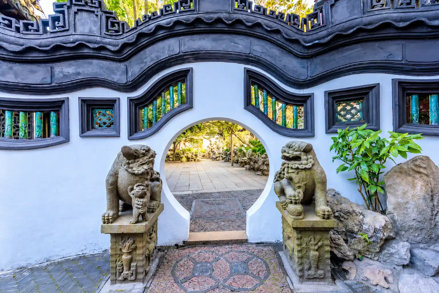 Pavilions, rockeries, water and covered corridors inside Yu Garden in Shanghai