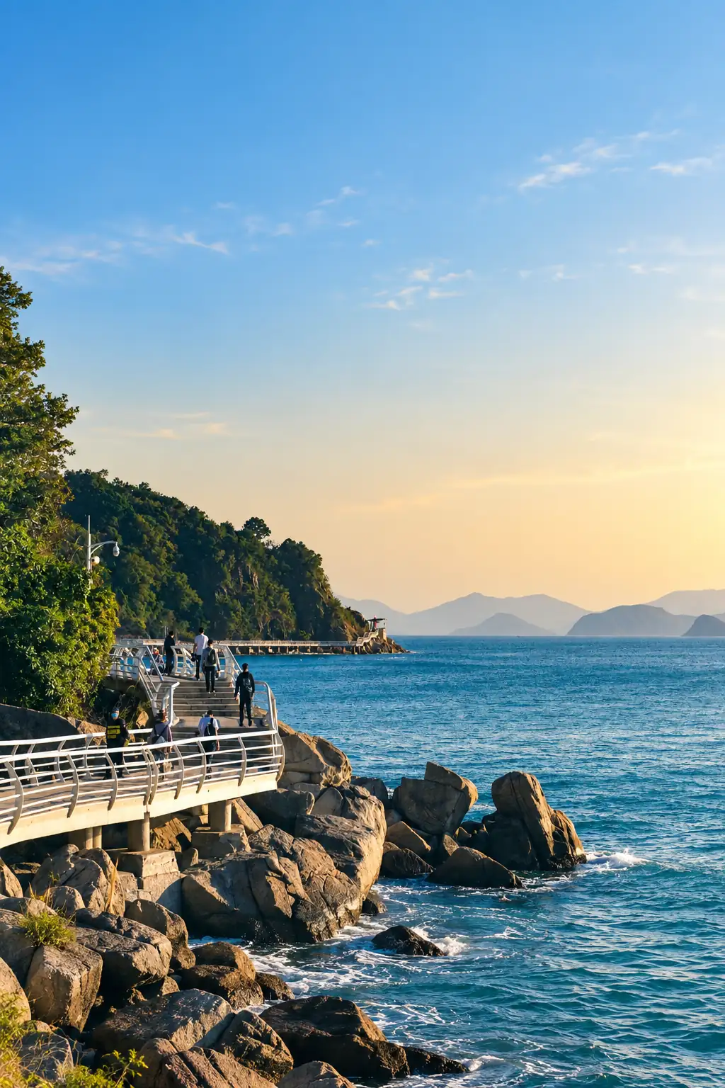 Coastal Boardwalk at Sunset in Winter