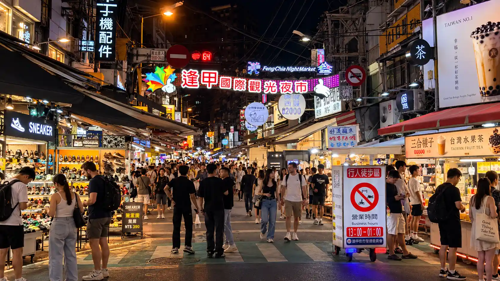 Fengjia Night Market in Taichung at night