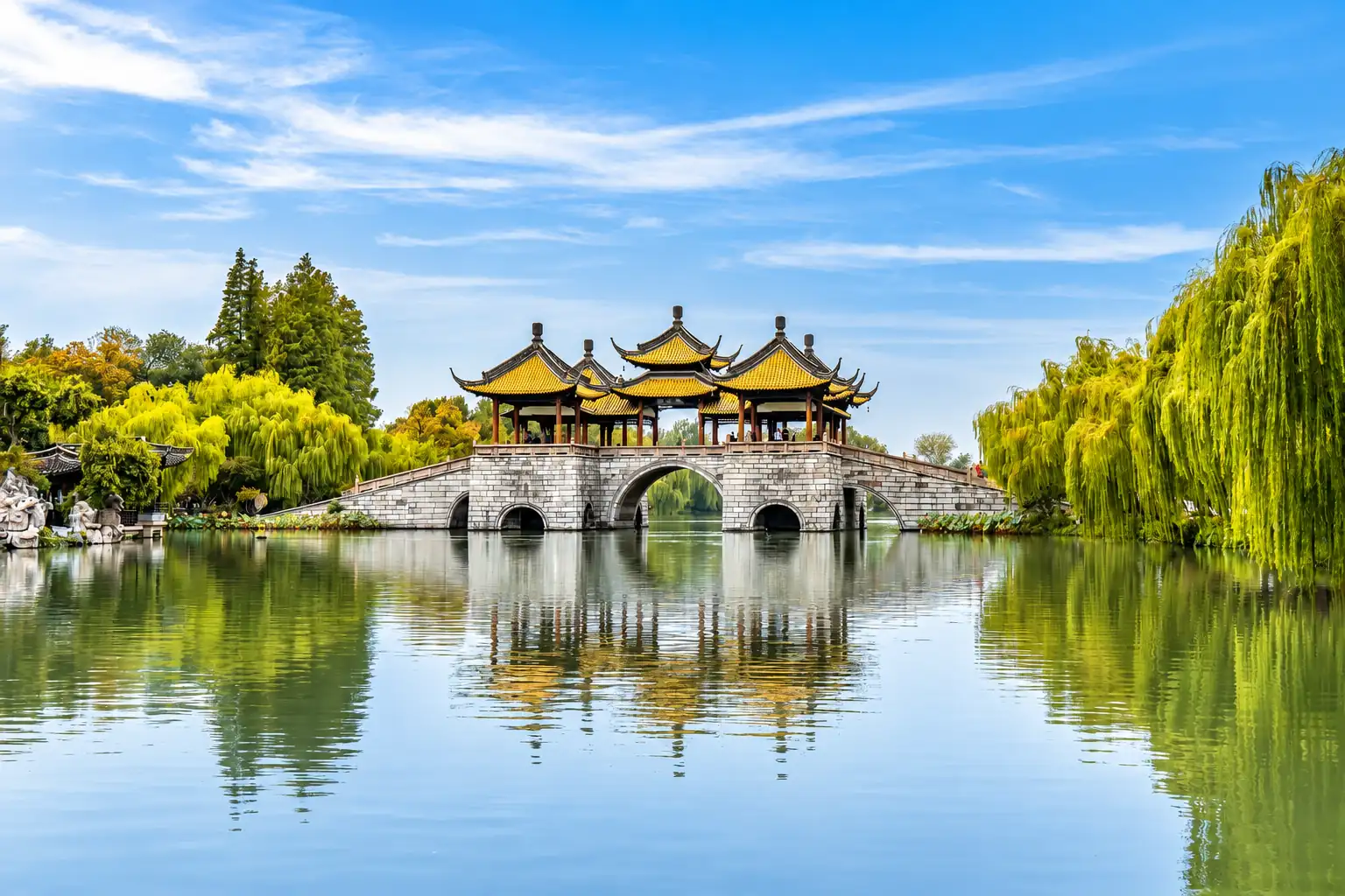 Five Pavilion Bridge at Slender West Lake in Yangzhou