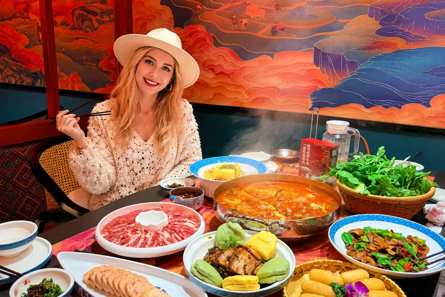 Travelers enjoying Guizhou sour soup fish hot pot