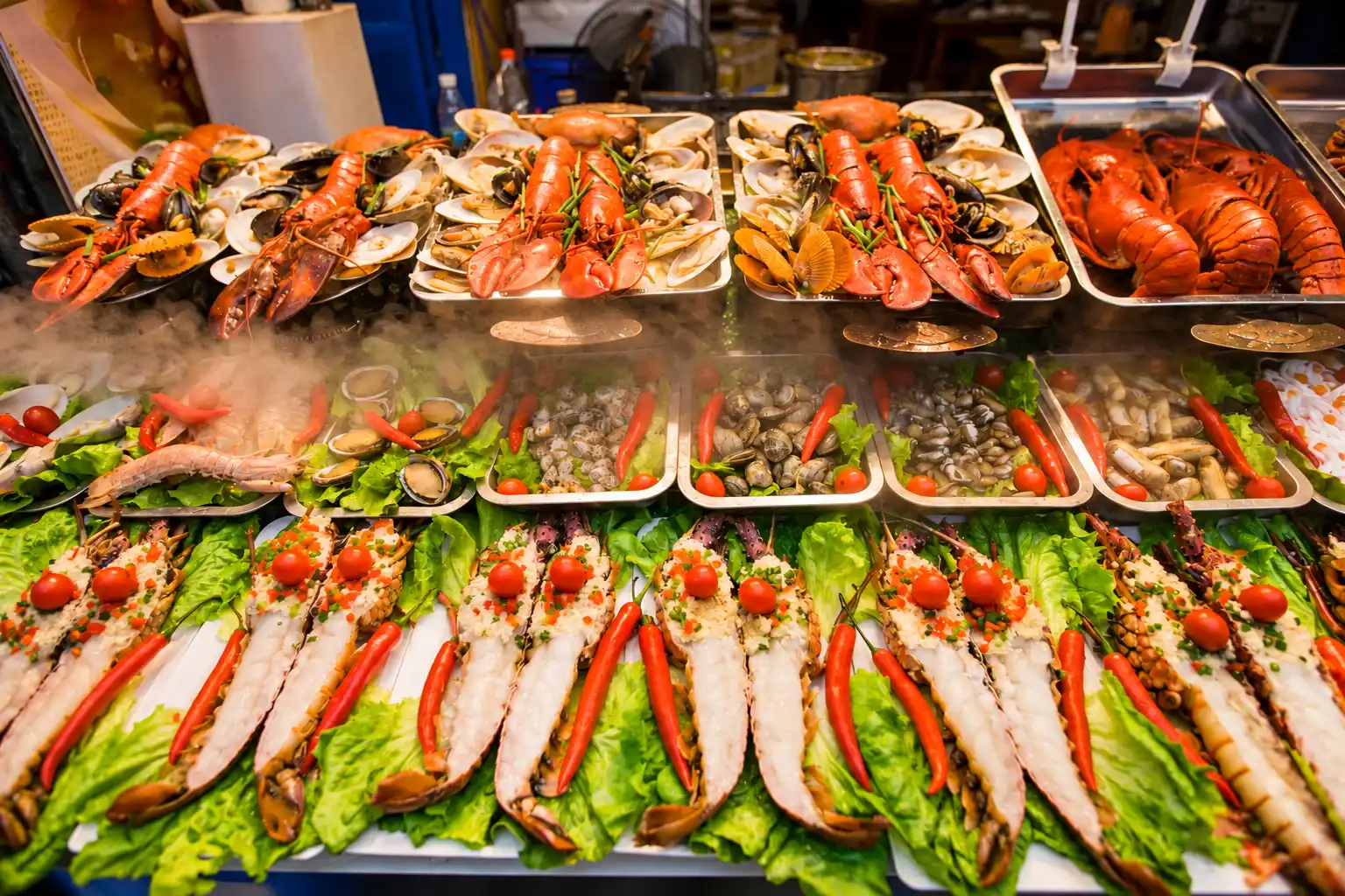 Fresh Seafood Display at a Chinese Market in Shenzhen