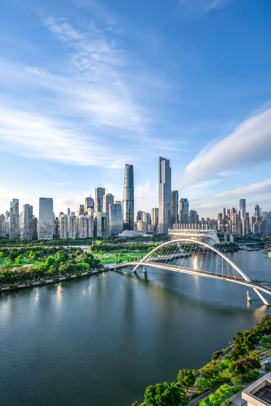 Guangzhou skyline during the warm and humid summer season