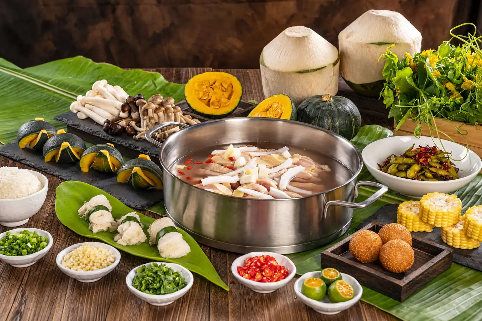 Hainan coconut chicken hot pot served in Sanya