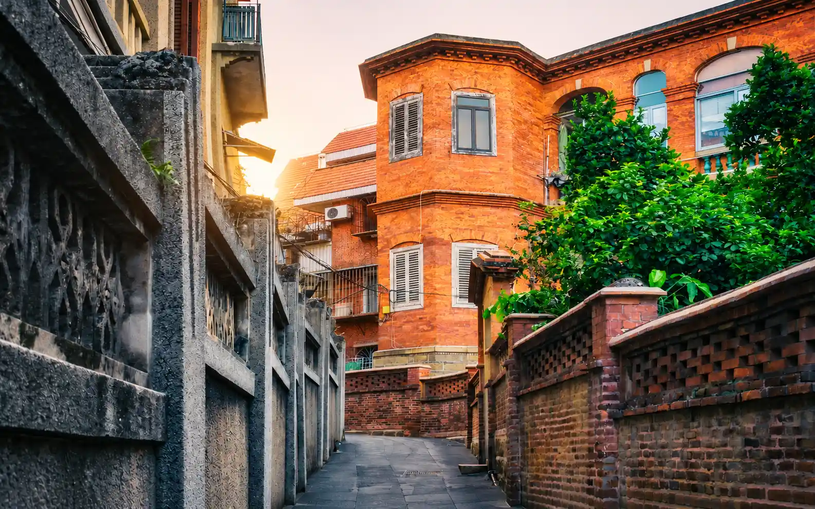 Historic red-brick alley on Gulangyu Island in Xiamen
