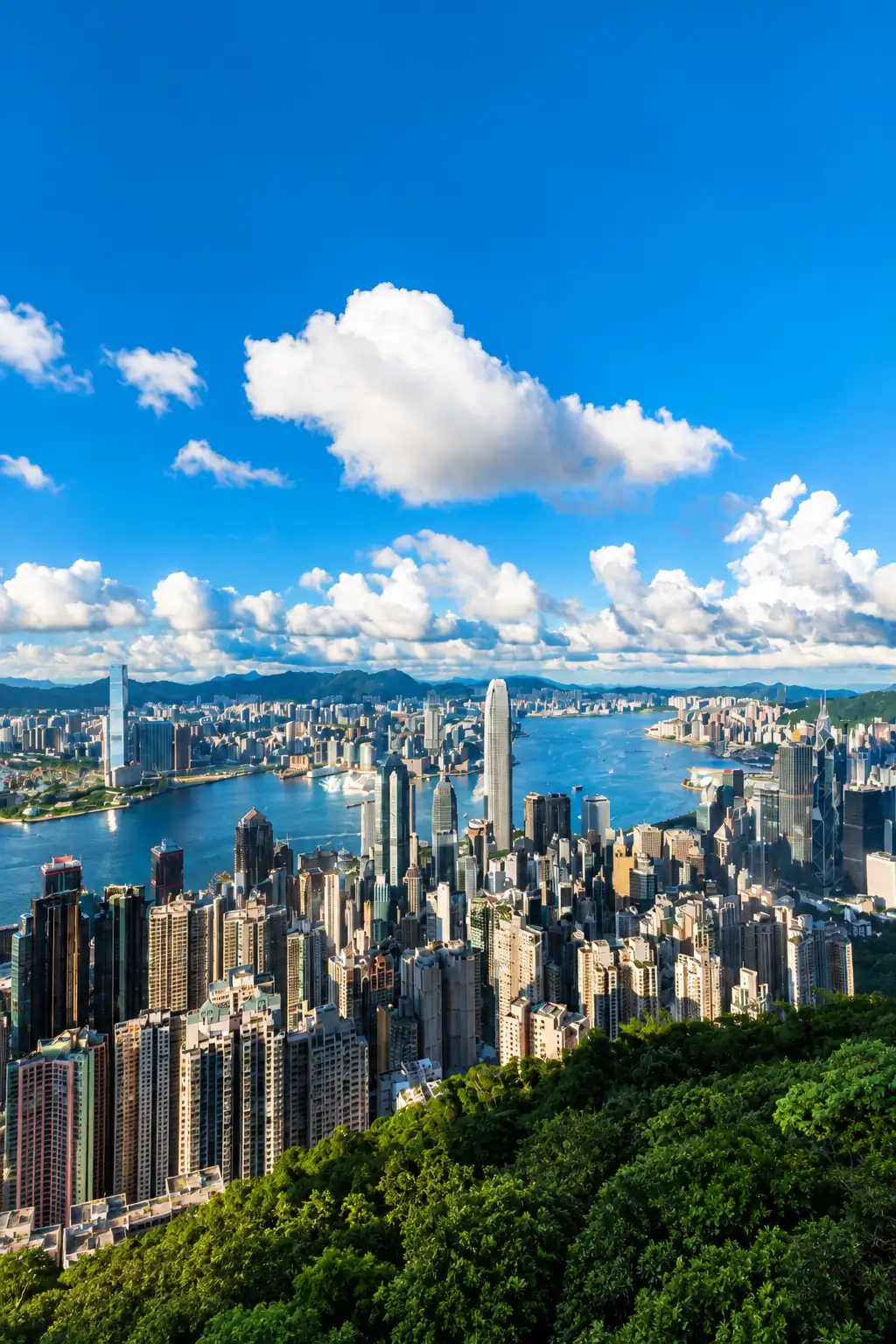 Hong Kong skyline and Victoria Harbour from Victoria Peak in clear weather