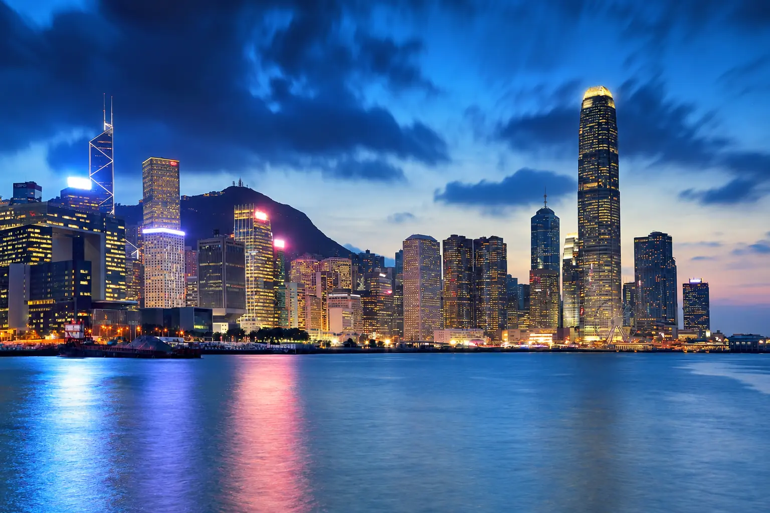 Hong Kong skyline and West Kowloon area reached by high-speed rail from Guangzhou